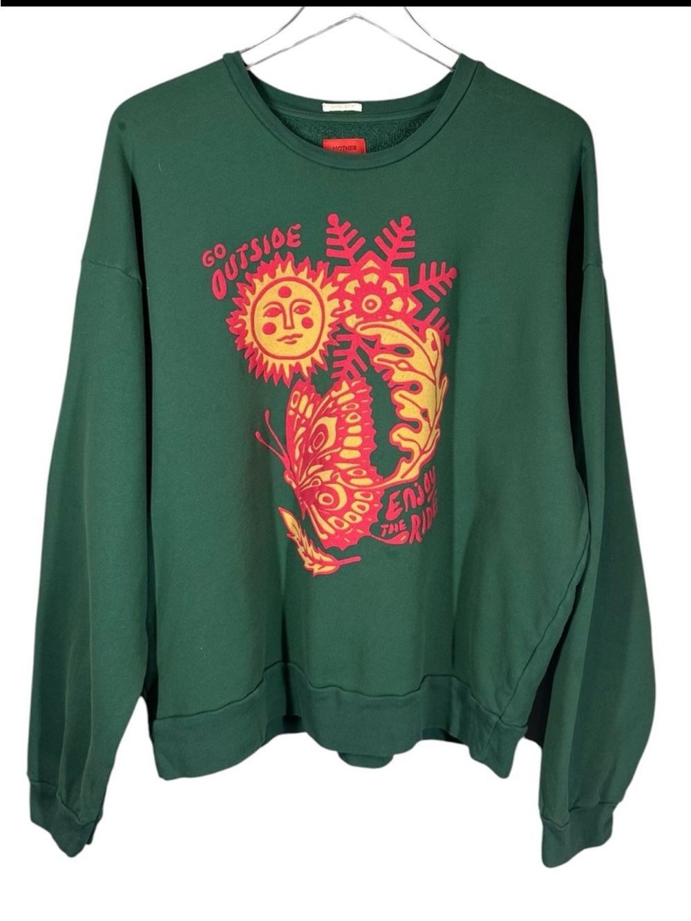 MOTHER The Drop Square Crewneck  Women’s Large Green Graphic Sweatshirt - Picture 3 of 9